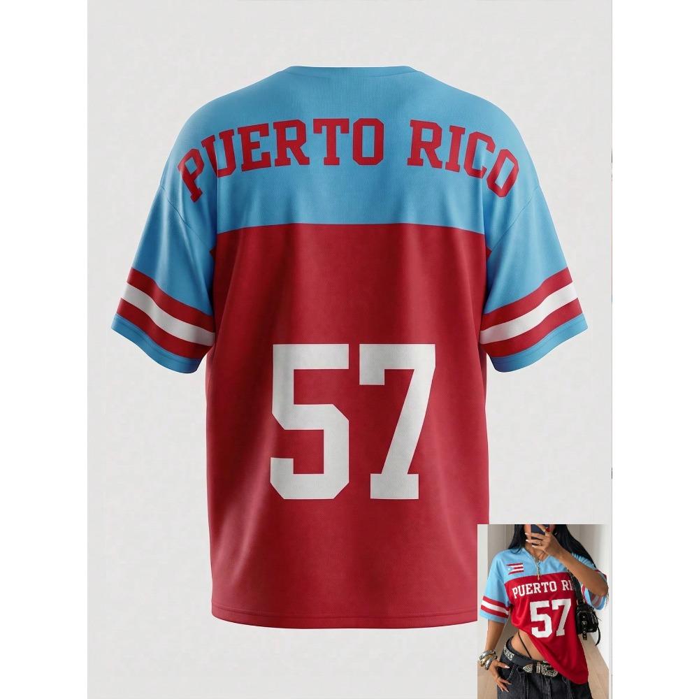 Red and Blue Retro Puerto Rico Style 23 Sports Jersey T Shirt Summer Short Sleeve Loose Fit Sporty Stylish Women Tops Tee