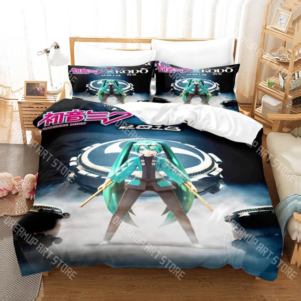 Anime Girls Hatsune Miku Weak Voice Duvet Cover Set HD Comforter Cover for Kids Bedding Sets Bedclothes Bedroom Decor