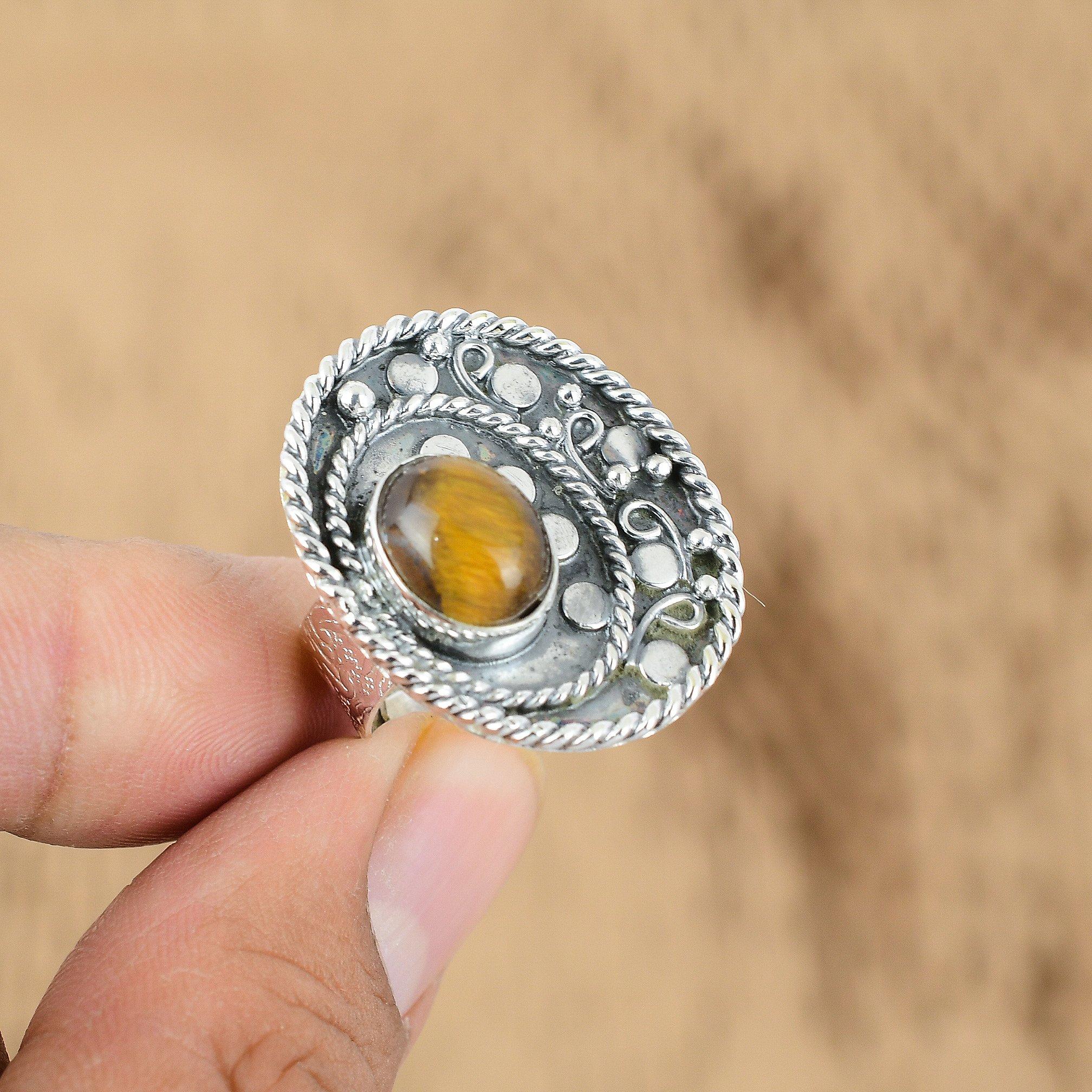 

Mothers day Deal Tiger s Eye Stone 925 Silver Promise Statement Anniversary Ring Yes