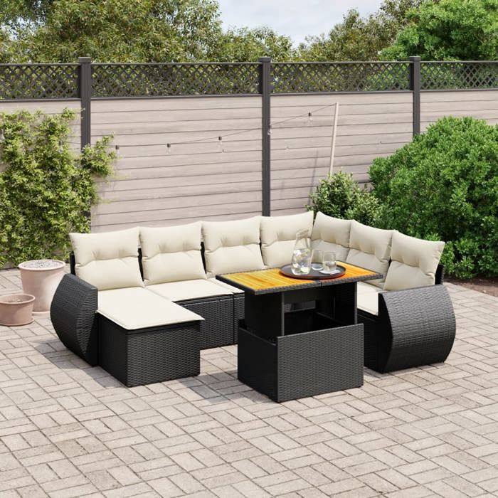 VidaXL Salon de Jardin avec Coussins 8 pcs, Canapés de Terrasse, Ensemble de Meubles de Patio, Mobilier d'Extérieur, Noir 3272309