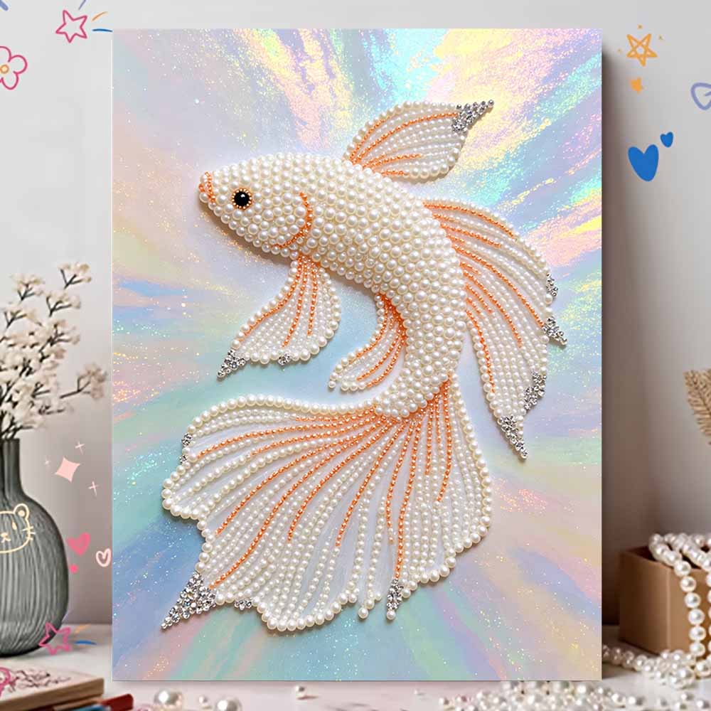 5D Round Pearl Painting Kit Elegant Fish Pattern DIY Handmade Rhinestone Art Home Interior Decor Gift