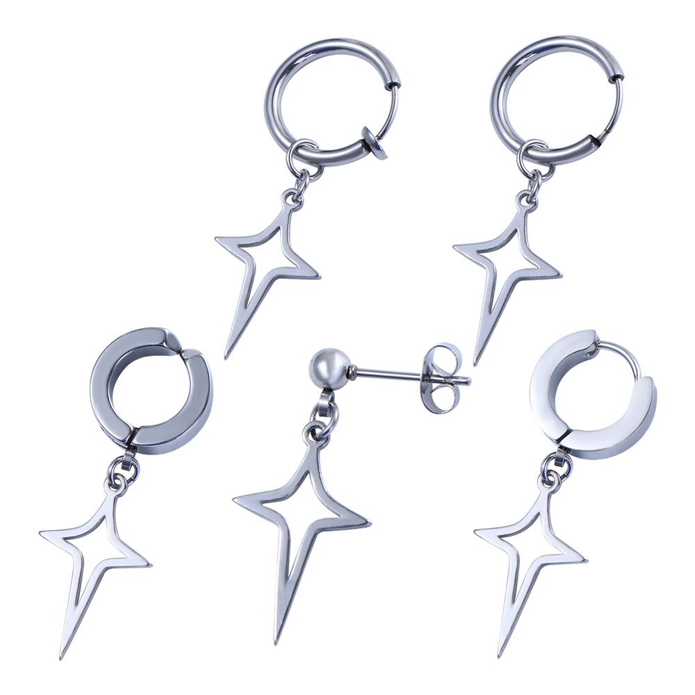 Drop Earring Male Clip Earring Men Hoop Earring Cross Star Dangle Earring Korean Style Ear Cuff