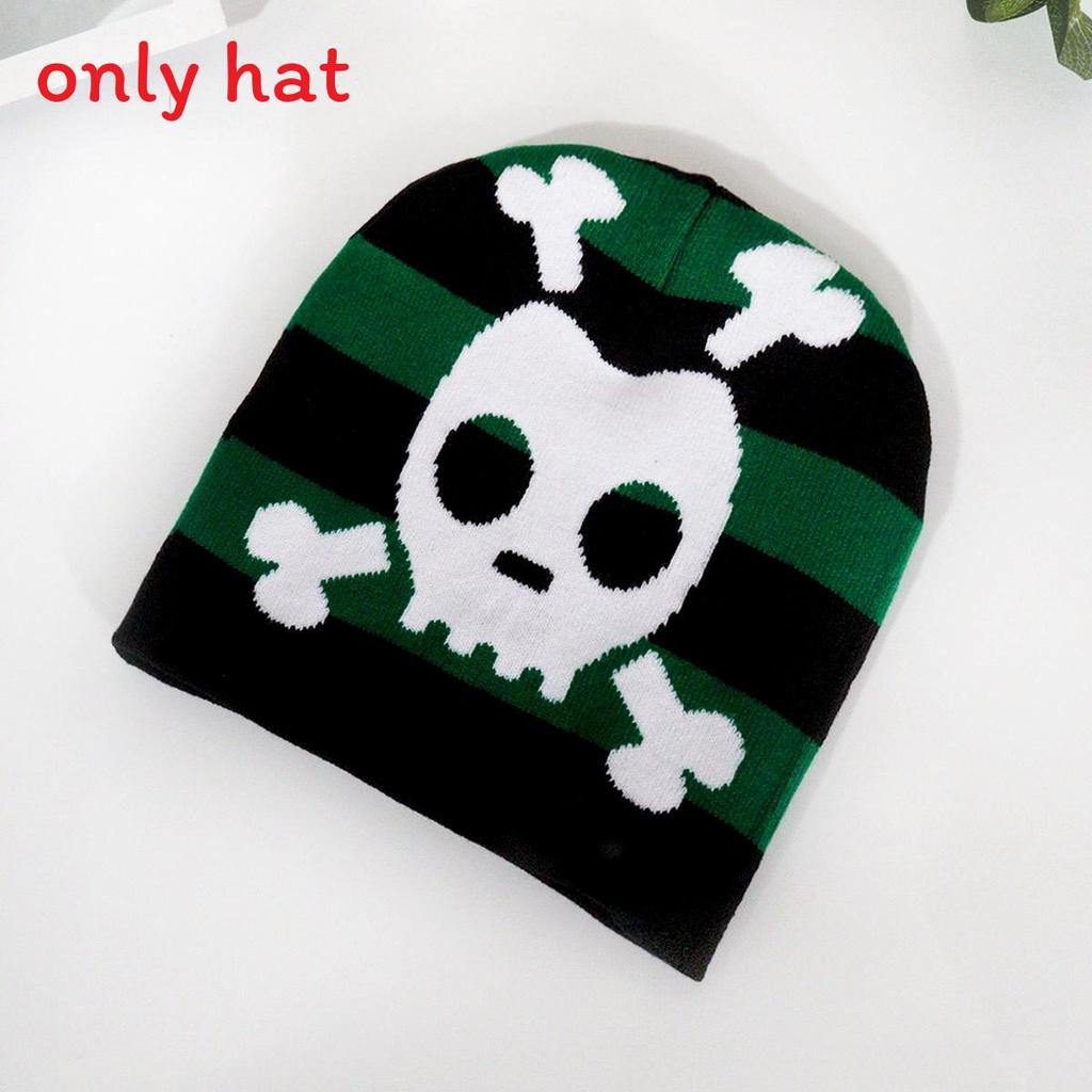 Fashion Color Blocked Striped Skull Pattern Neutral Casual Warm Knitted Hat For Streetwear And Hiphop Fans