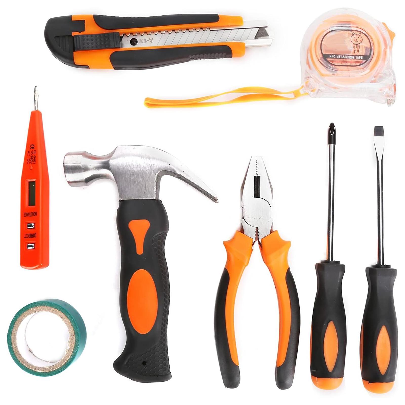 

2109B 9Pcs/Set Carbon Steel Utility Knife Wire Cutter Screwdriver Electric Test Pen Home Repairing Tool Box Type A