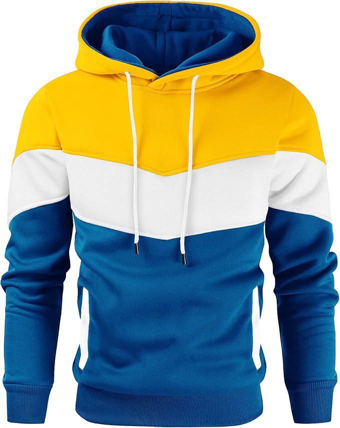 Men's Fashionable Printed Hooded Sweatshirt - European & American Casual Sports Color Block Top for Spring & Autumn