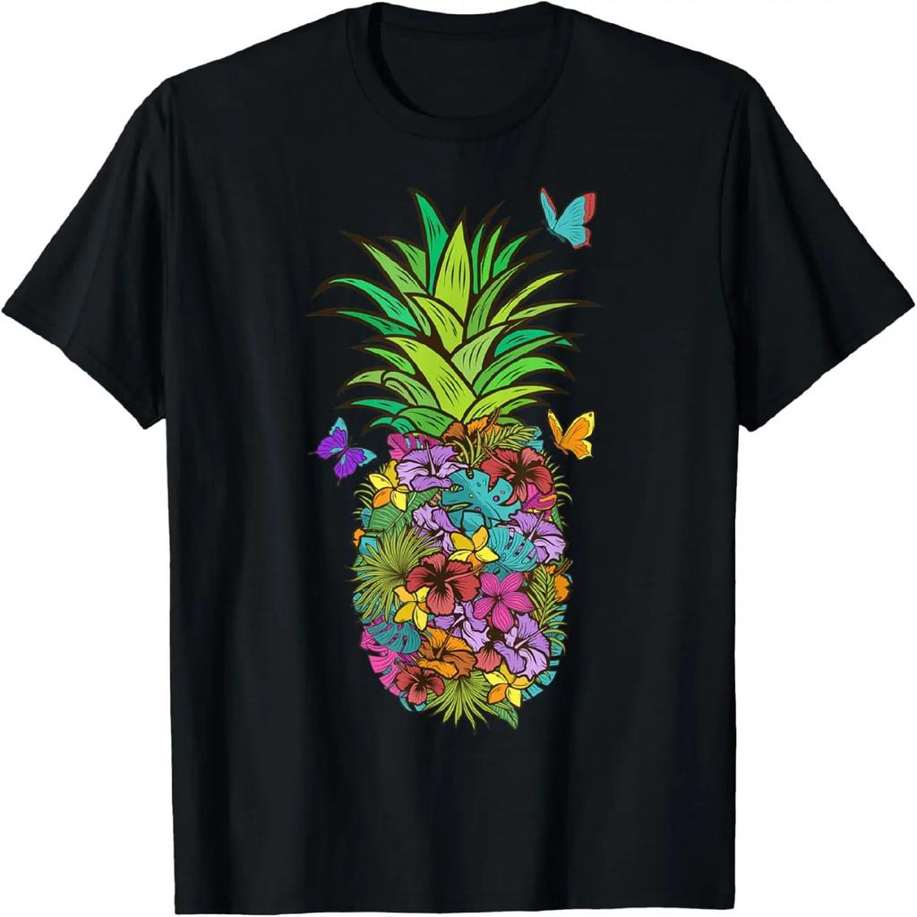 Tropical Flowers & Butterflies Pineapple T-Shirt Gift