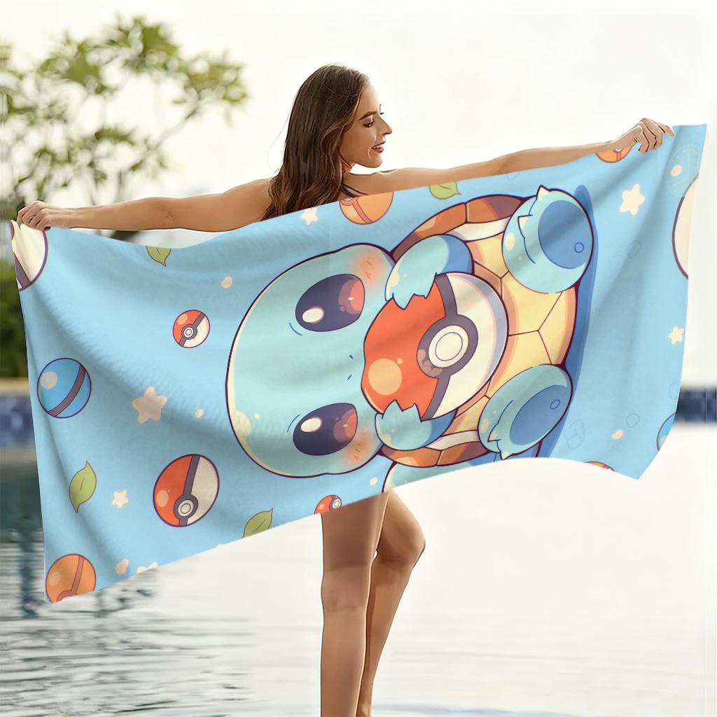 P-Pokmon Squirtle Beach Towel Soft Microfiber Bath Towel Squirtle Bulbasaur Flat Print Absorbent Towel for Beach Pool Camping