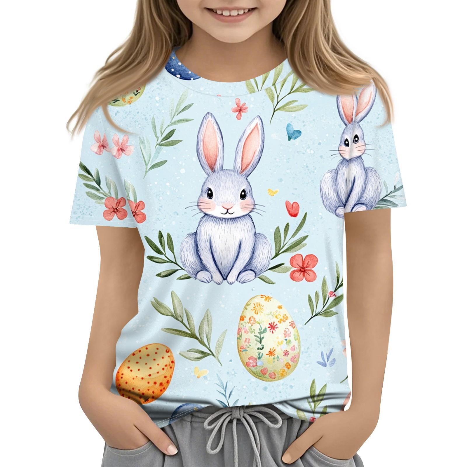 

Детская модная повседневная футболка с коротким рукавом и принтом в виде Пасхи и круглым вырезом 120