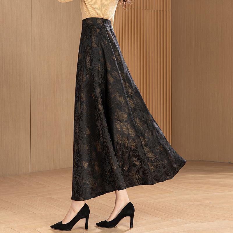 Fall and Winterretro Ethnic Style Jacquard Skirt Women's Long Large Skirt High Waist A-line Skirt Dance Long Skirt
