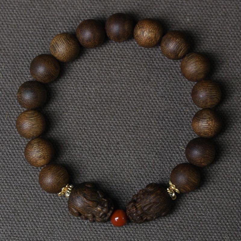 Phu Son Red Soil Agarwood Bracelet: Vietnamese Ethnic Style Rosary Hand String 0.8"