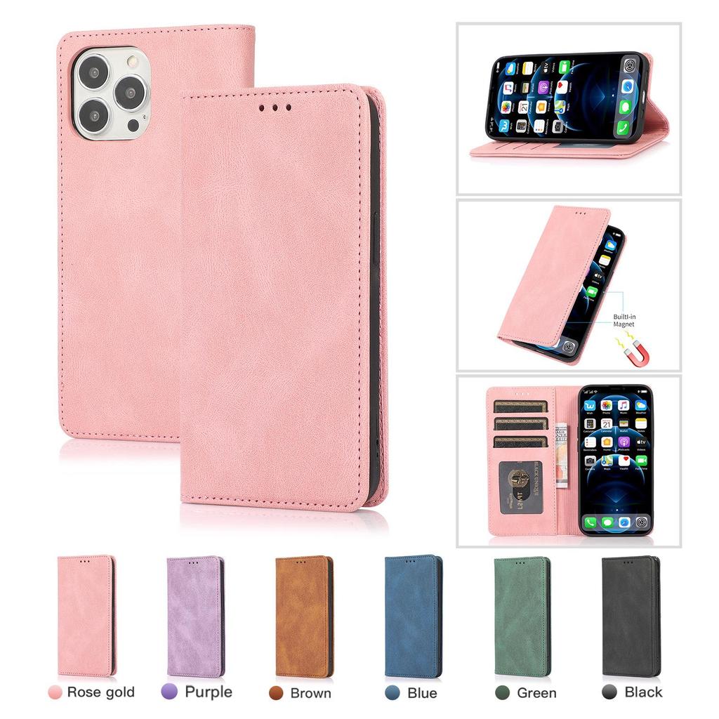 iPhone 17 Pro Max Magnetic Leather Flip Case in Pure Black
