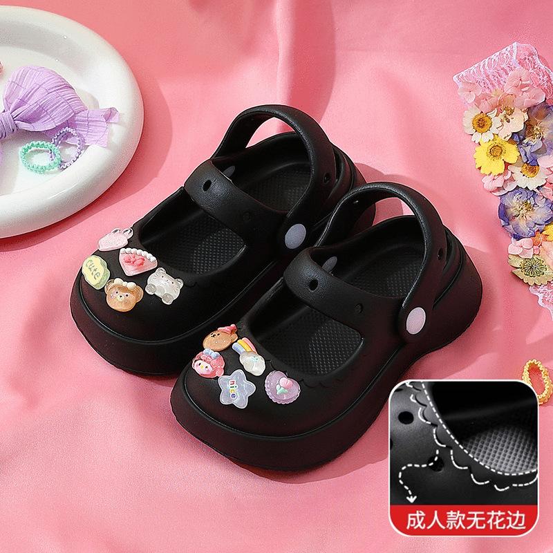 

Mary Jane women s slippers summer bow hole shoes indoor and outdoor cool slippers parent-child bag head girl sandals 39-40 (Adult model without lace)