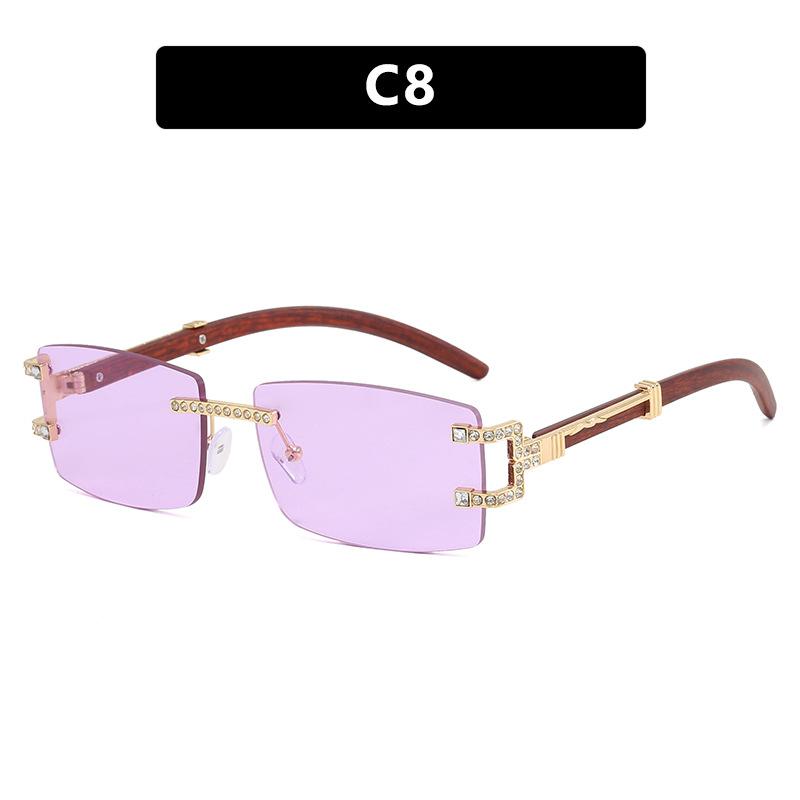 Unisex Rectangle Rimless Women Wood Leg Luxury Brand Designer Trendy Retro Frameless Sun Glasses UV400