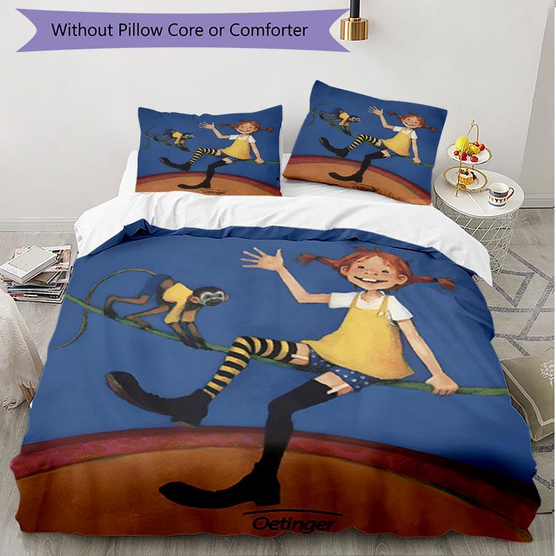 3pcs Duvet Cover Set (1*Duvet Cover + 2*Pillowcase, Without Core), Pippi Longstocking Print Soft All‑Season Bedding Set, Home Bedroom Decor Gift