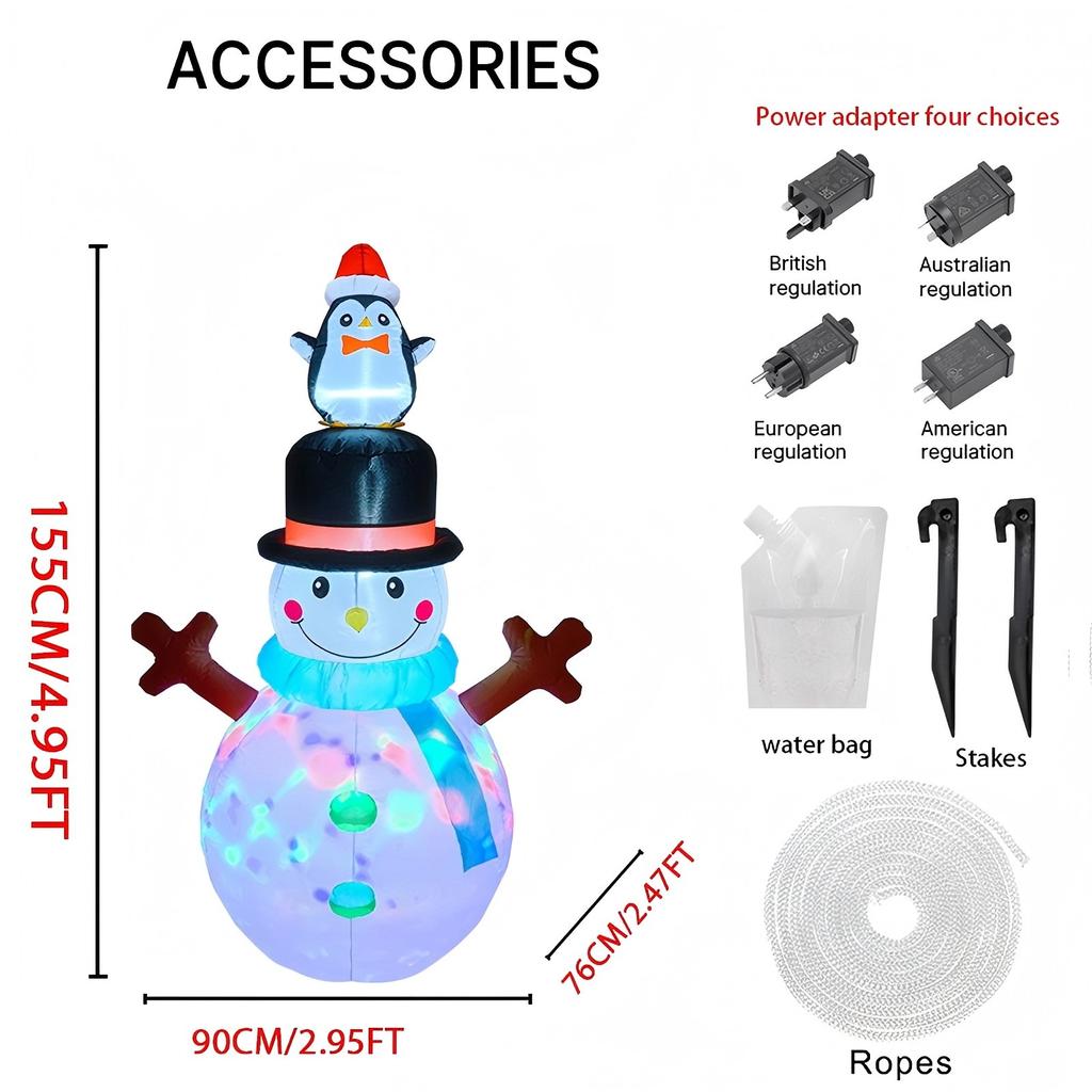 4.92FT Inflatable Toy Snowman Penguins Xmas Decoration for Yard LED Lights Christmas Supplies Home Decor Ornaments Holiday Gifts