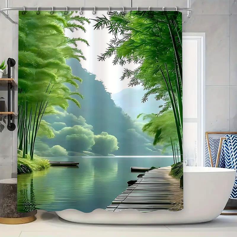 Scenic Bamboo Forest Waterproof Shower Curtain Heat Resistant Machine Washable Non-Transparent 180X180Cm