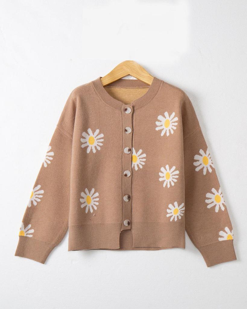 Women's Autumn-Winter Chrysanthemum Embroidered Knitted Cardigan - Casual, Simple, Fashionable, Elegant Sweater