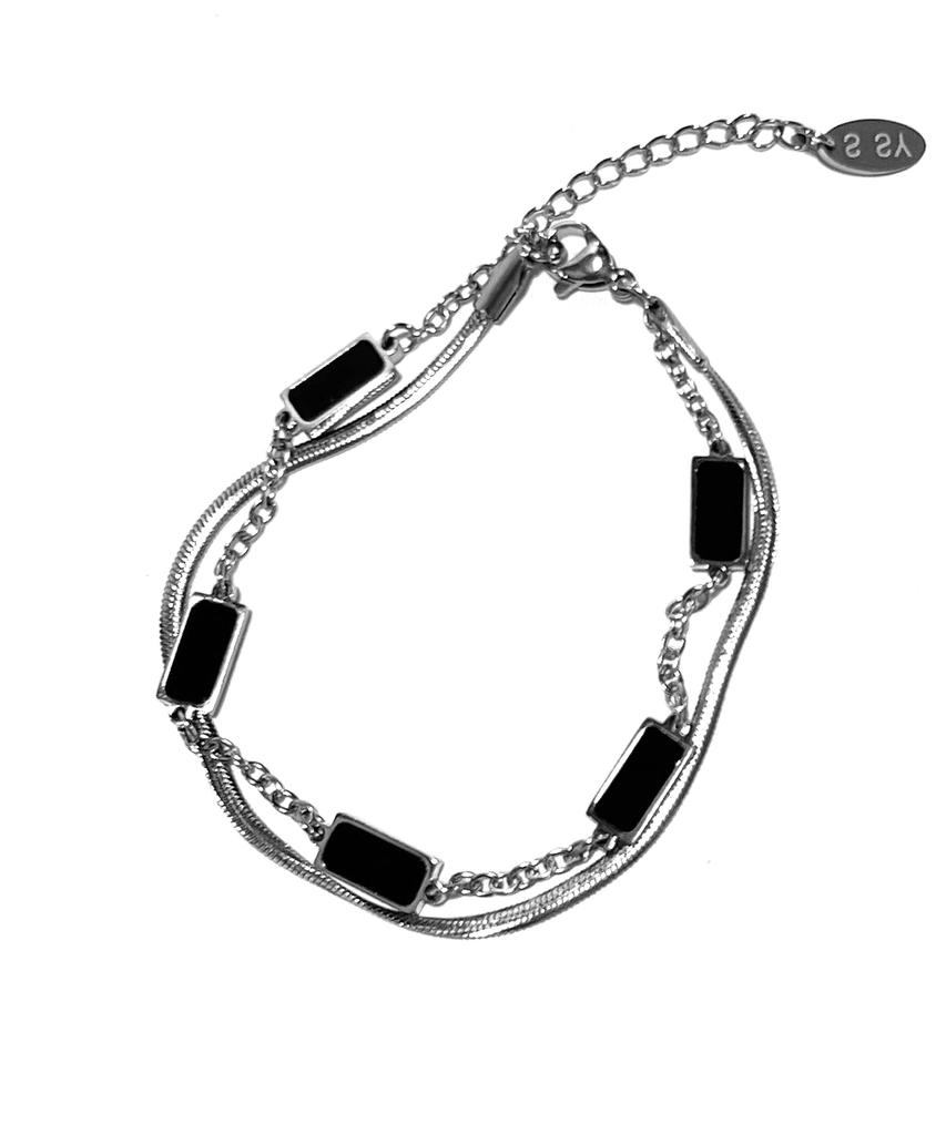 Ssy Double Layered Onyx Stone Bracelet Square Silver
