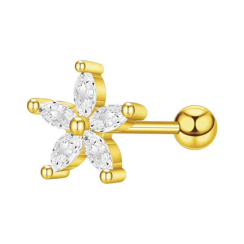 Floral Pave Diamond Mini Screw Stud Earrings 