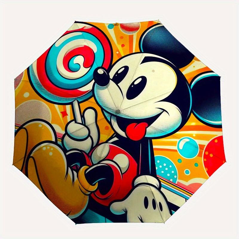 Mickey Mouse,Lollipop Themed Automatic Opening and Closing Folding Umbrella, Reinforced 8 Ribs, Compact Travel Design, Fashionable Folding U