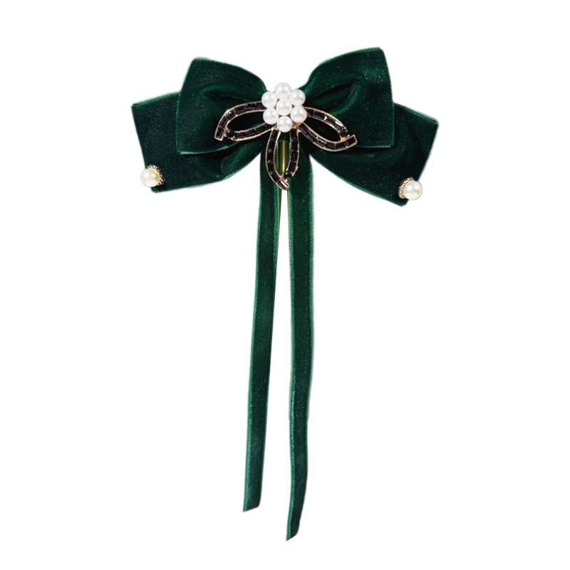 Vintage Style Black/Wine/Dark Green Bowknot Lapel Pin Unique Women' S Brooches Jewelry Exquisite Fashion Pearls Brooch