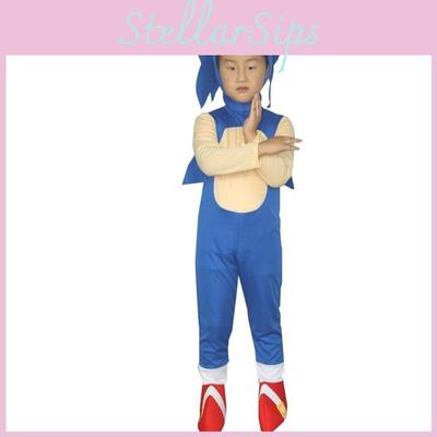 Déguisement Sonic pour enfants, combinaison bleue et masque en mousse pour un cosplay amusant !