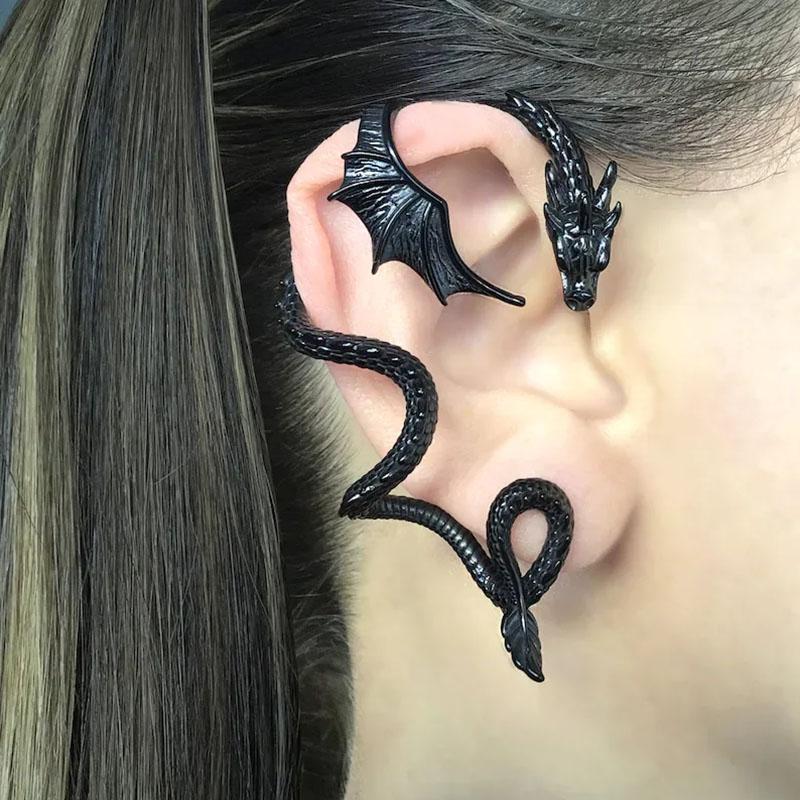1pair Gothic Dragon Stud Wrap Earrings Left Right Gold Color Woman Retro Personality Design Animal New Female Ear Ornament Jewelry
