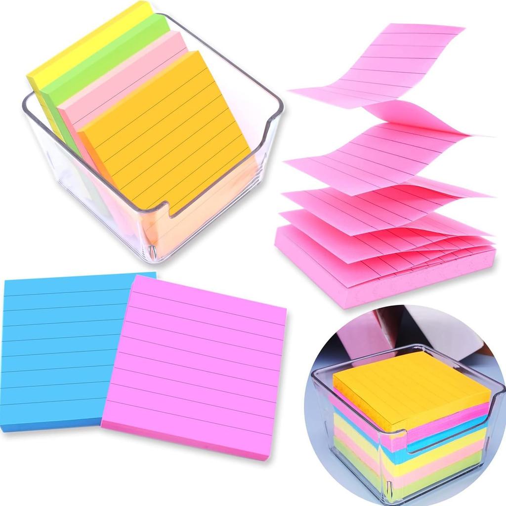 (8 Pads) Lined Sticky Notes 4x4 in Post, 8 Colors Self Sticky Notes Pad Its, Bright Post Stickies Colorful Big Rectangular Sticky Notes Ruled