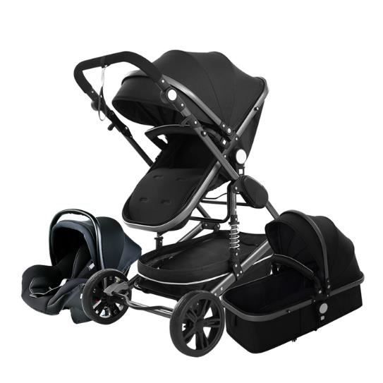 High 3-in-1 Landscape Stroller for Baby, with Car Seat and Pram, Luxury Set for Newborn, Car Seat Carrier, 2 nero