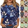 Women's Casual Loose Printed Round Neck Top With Three Quarter Sleeves T Shirt Top