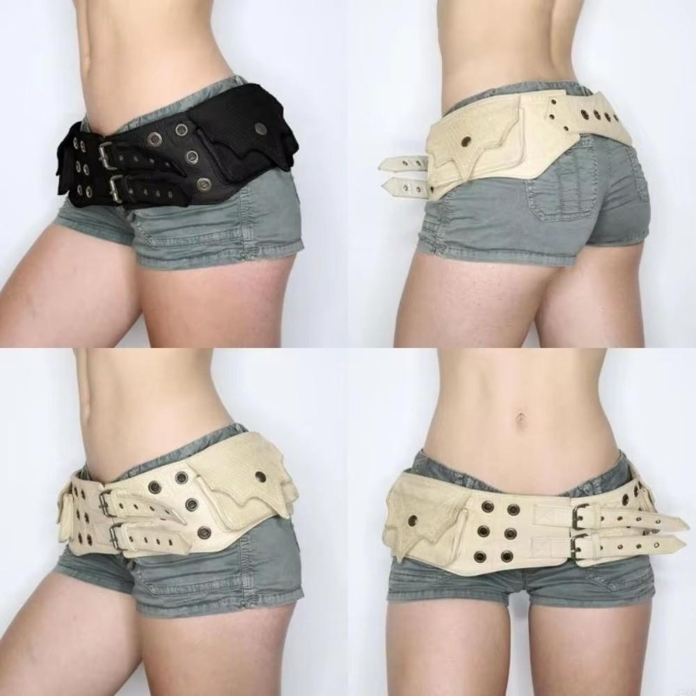 Round Eyelet Pockets Waist Strap Vintage Pu Leather Belt Trouser Decorative Waistband Hiking