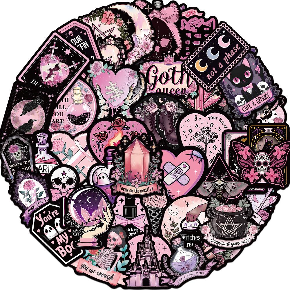 50 STÜCKE Schwarz Rosa Gothic Stil Magische Hexe Cartoon Aufkleber DIY Handy Laptop Gepäck Skateboard Graffiti Aufkleber