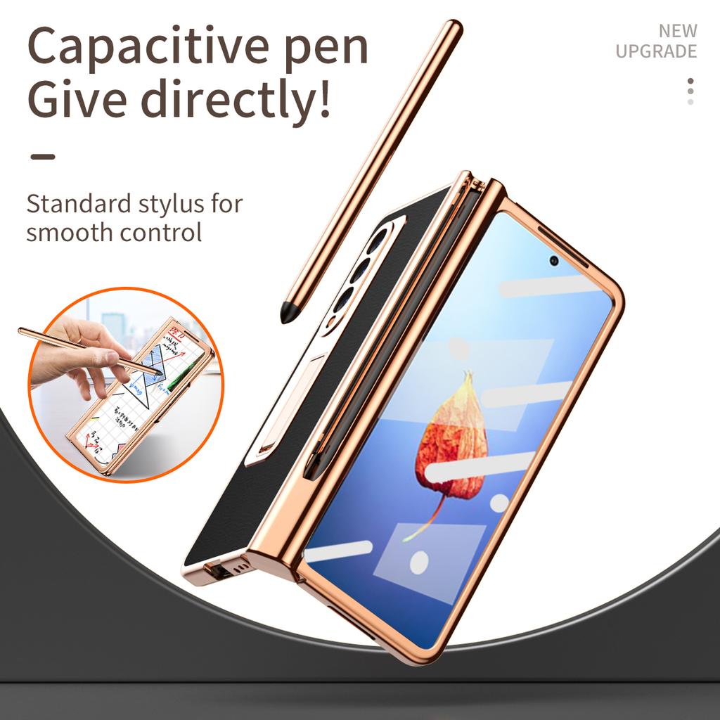 2 Pcs Hinge Capa For Samsung Z Fold 4 5g Case Plating Touch Pen Slot Front Screen Glass Stand For Galaxy Z Fold 4 Fold4 Cover