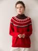 Festive Red Fair Isle Half-High Collar Cashmere Sweater