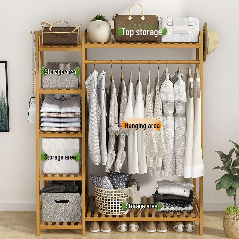 Bamboo Floor-Standing Clothes Rack & Wardrobe Organizer