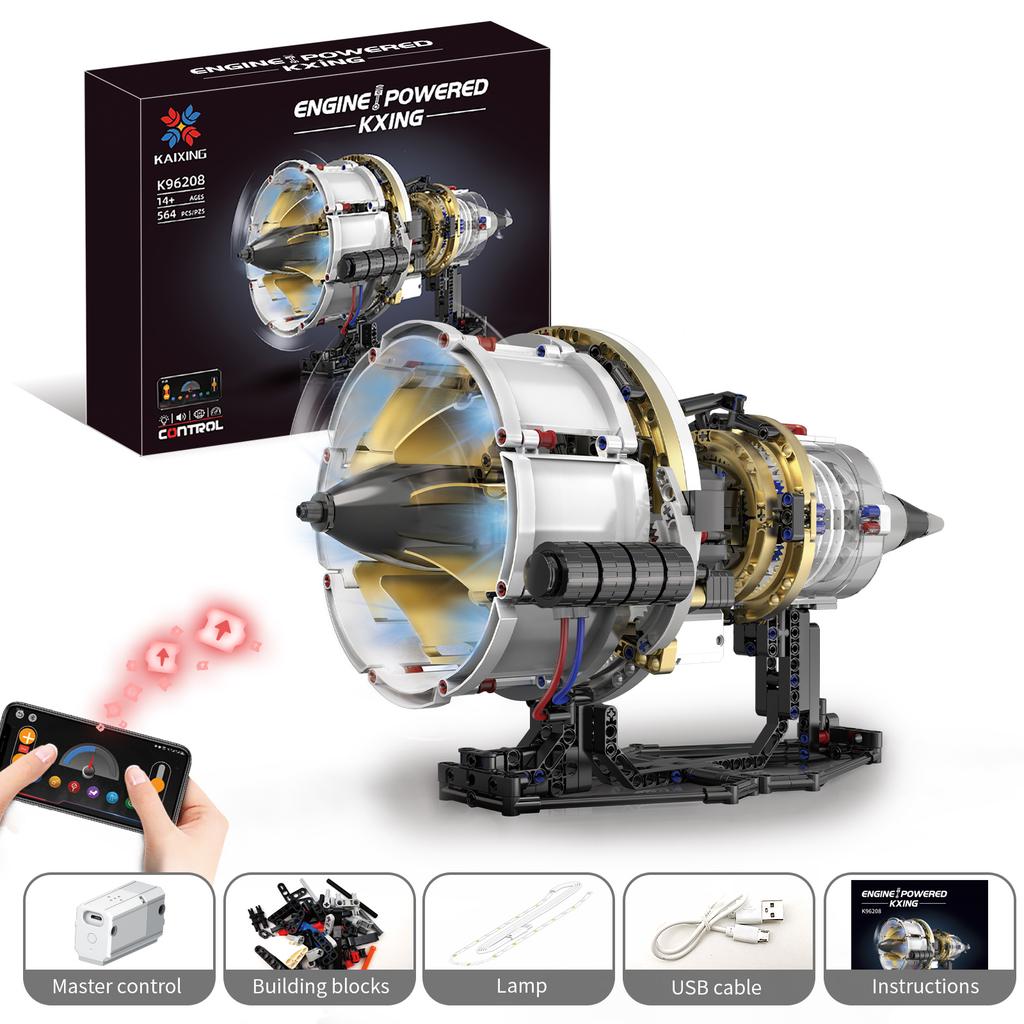 Moc 564Pcs New Creative App Control Aviation Engine Model Led Building Blocks Children'S Puzzle Toy Birthday Gift