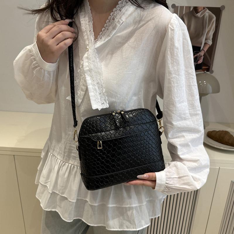 Solid Color Woven Pattern Crossbody Bag Vintage Minimalist Large Capacity Shell Purse and Handbag For Women AVE