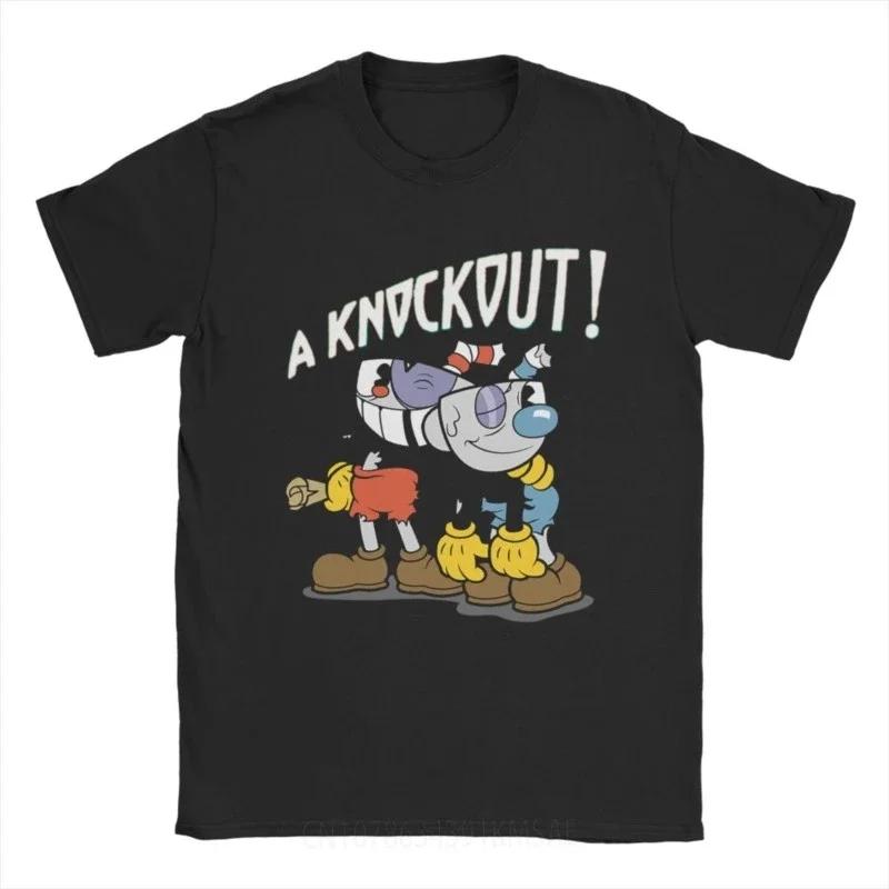 Knockout Cuphead T-Shirts Men Leisure  Cotton Tees Crewneck Short Sleeve T Shirts Plus Size Clothing