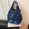 Bolso de Mezclilla Bordado Estampado Bolso Grande de Hombro Cruzado