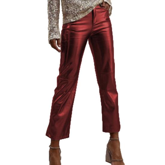 Damenhosen Slim Fit Glänzende Glatte Oberfläche Kunstleder Taschen Mittlere Taille