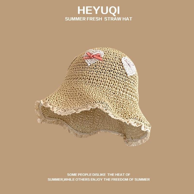 Straw Hat Women's Summer Beach Hat Sun Protection UV Protection Sun Hat Large Brim Straw Visor