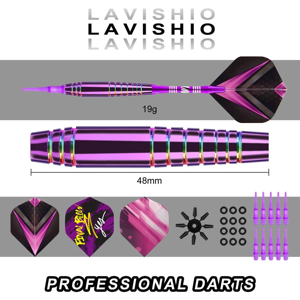 Lavishio Professional Soft Tip Dart Set 19g with 12 Plastic Dart Tips Flights and Shafts Multicolored