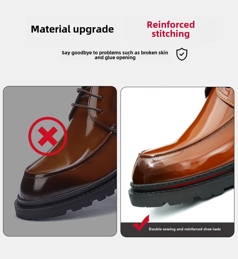 Genuine Leather Lace-Up Derby Shoes for Men - Formal Bright Leather Footwear