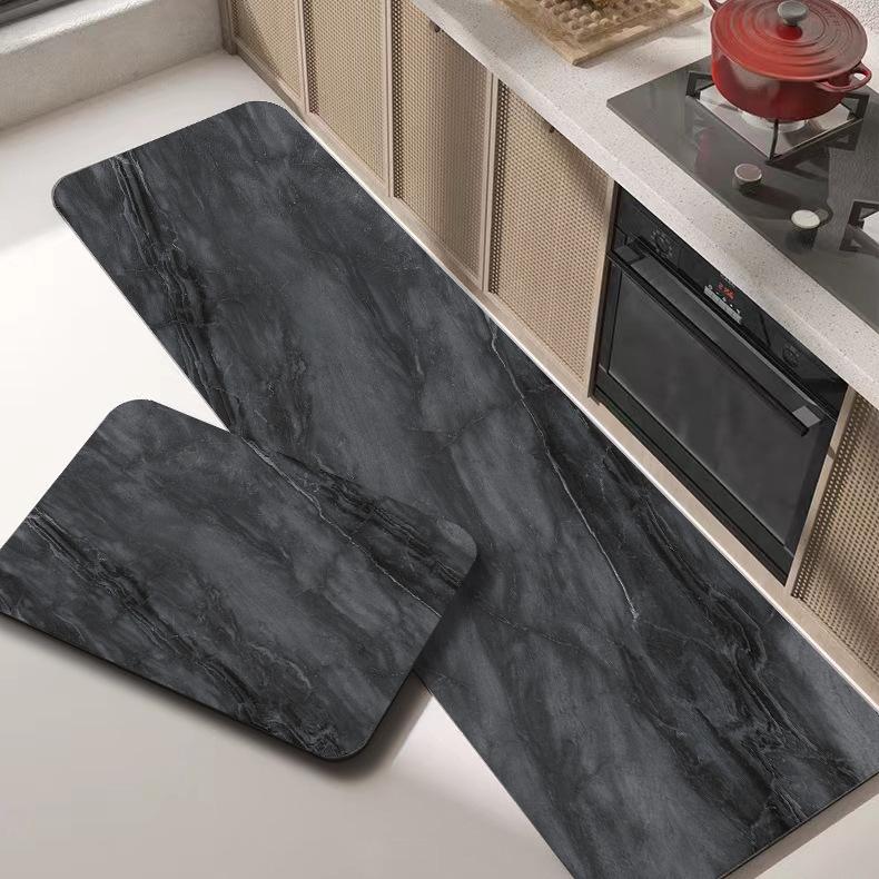 Household Marbled Long Strip Kitchen Non-slip Mat Light Luxury Plain Bathroom Absorbent Mat Door Mat