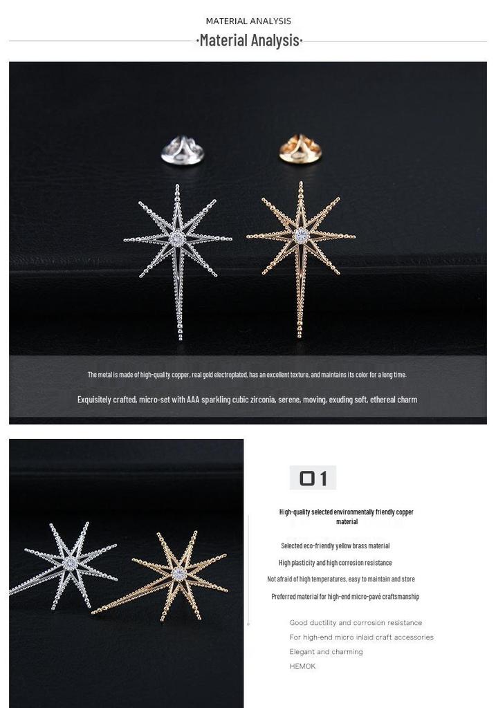 Unisex Zircon-Inlaid Eight-Pointed Star Cross Lapel Pin Corsage