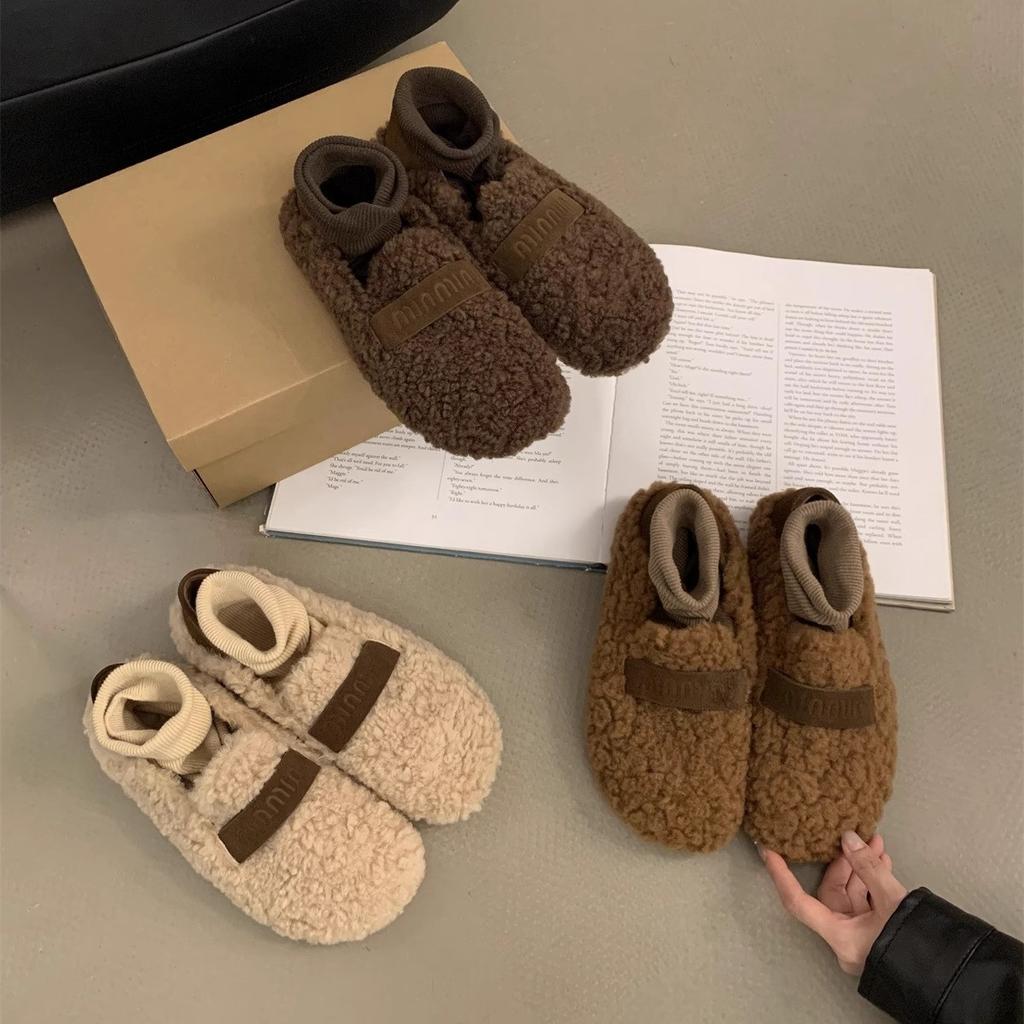 Evening wind fluffy shoes women's outer wear 2025 autumn and winter new Mary Jane plush single shoes soft sole plush warm cotton shoes