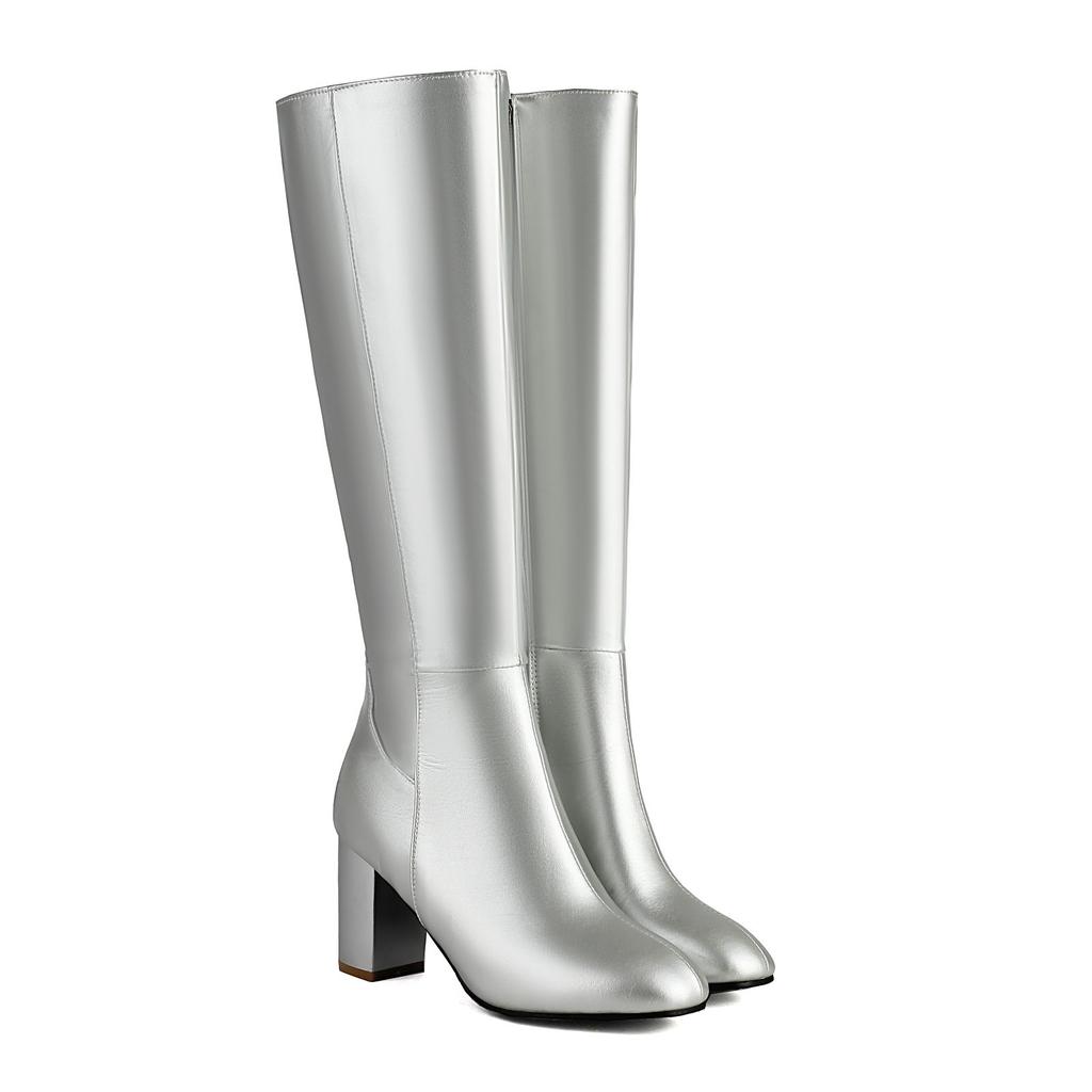 Women's Tall Boots Sung Fit Knee High Boots Chunky Heels Shoes 2024 Autumn Winter Footwear