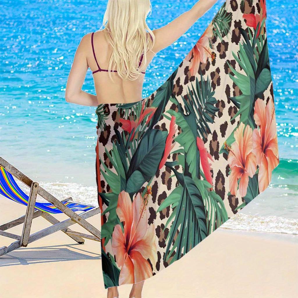 Lightweight Leopard Tropical Chiffon Beach Sarong, Versatile Semi-Sheer Towel Skirt for Women