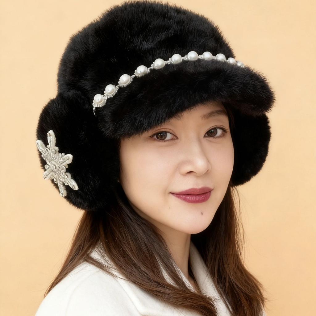 New Warm Ladies Hat Heavy Industry Shiny Pearl Cotton Winter Imitation Mink Baseball Cap Fashion Snowflake Hat