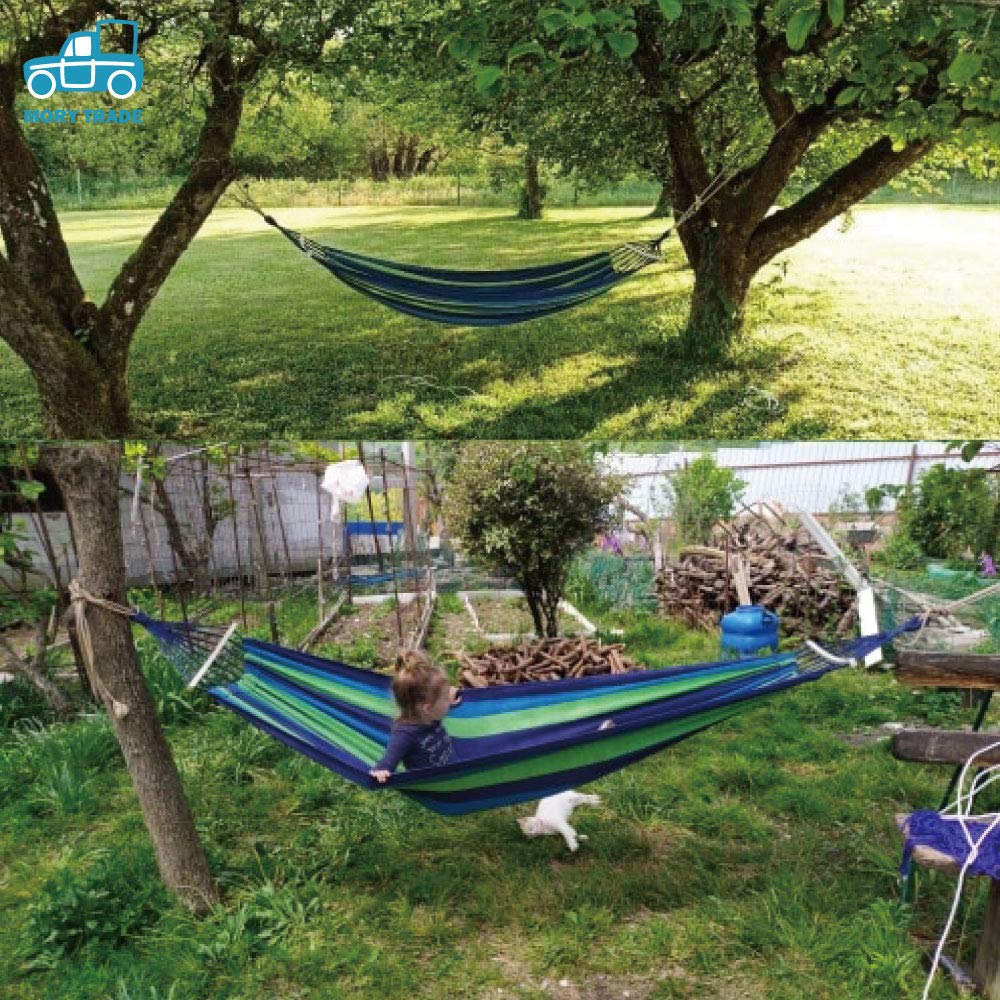 morytrade Fabric Hammock with Wooden Frame for Outdoor Camping and Indoor Use (1 Person, Blue)